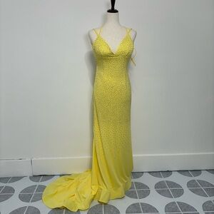 Unbranded Yellow V-Neck Rhinestone Mermaid Open Back Prom Dress Sz 2